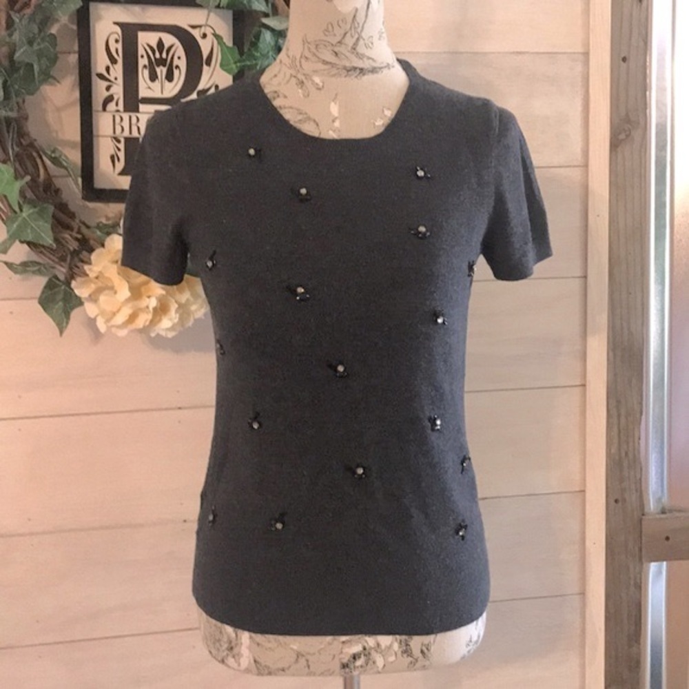 *loft Dark Gray Embellished Knit Top S